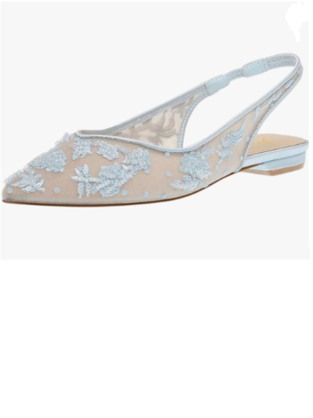 FOWT Light Blue Pointed Toe Embroidered Mesh Slingback Elastic Shoes